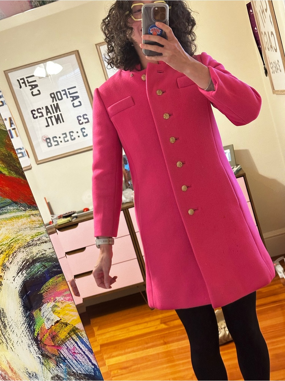 Saks Fifth Avenue Vintage 1960s Vibrant Hot Pink Wool A-Line Coat Small